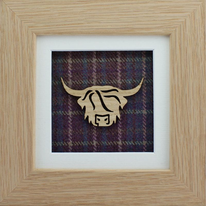 The Damside - Scottish Life framed picture - Heather Plaid  Highland Cow